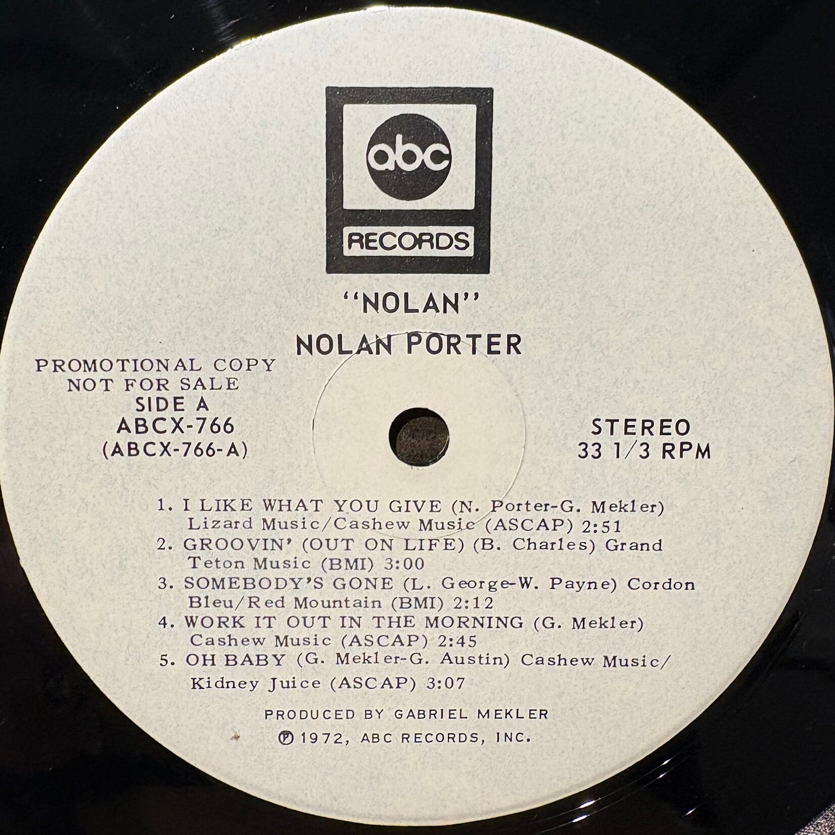 Porter, Nolan: Nolan (1972, USA, White Label Promo, Disc VG+) [ABC]