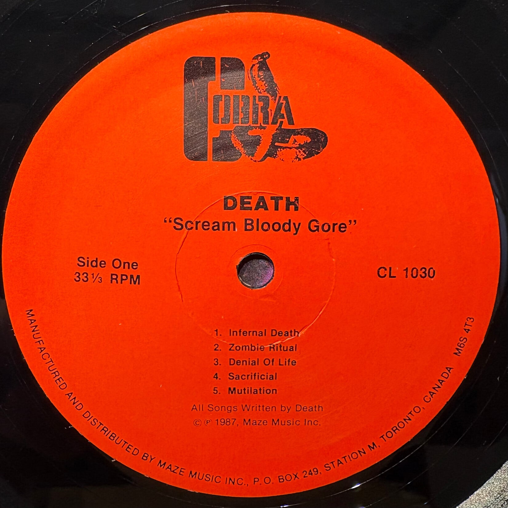 Death: Scream Bloody Gore (1987, Canada, Metal, Disc VG+) [COBRA]