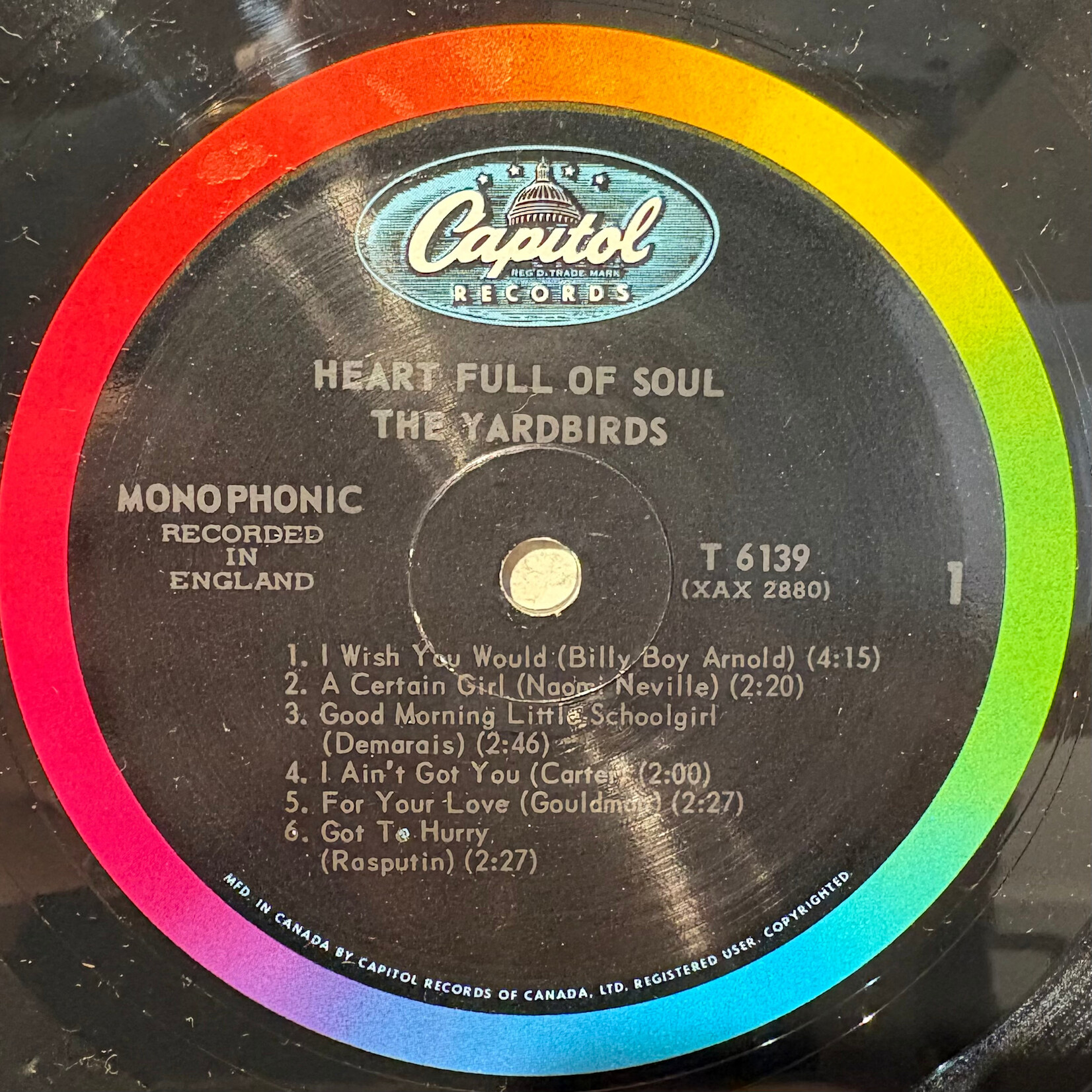 The Yardbirds: Heart Full Of Soul (1965, Canada, Mono Capitol 6000, Disc VG+) [CAPITOL]