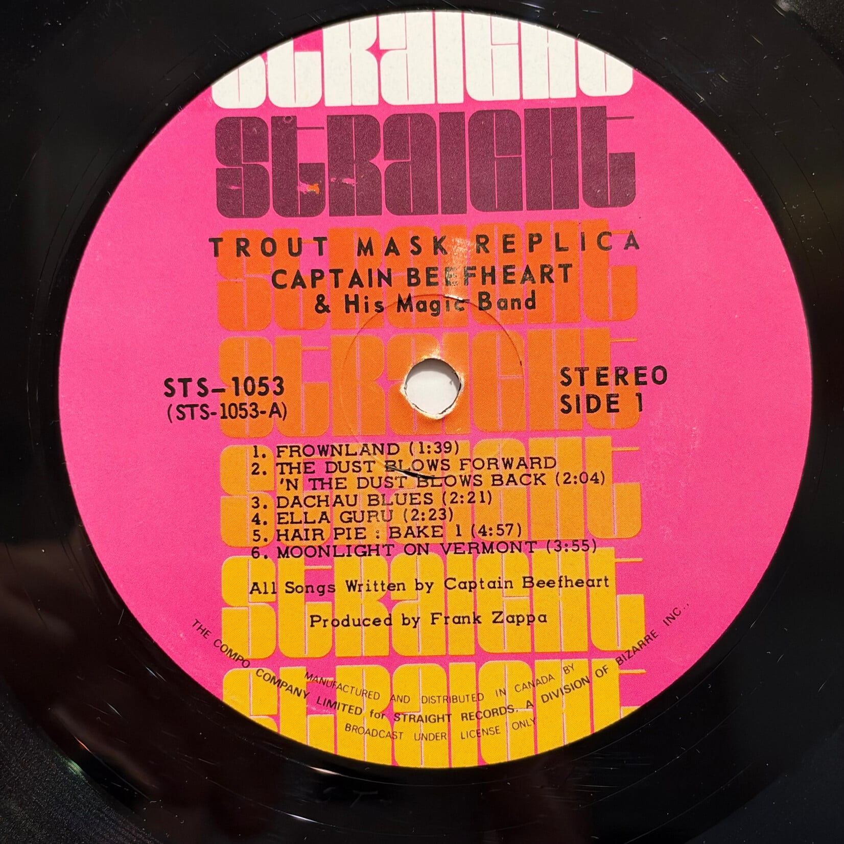 Captain Beefheart & His Magic Band: Trout Mask Replica (1969, Canada, Straight Label, Disc VG+) [