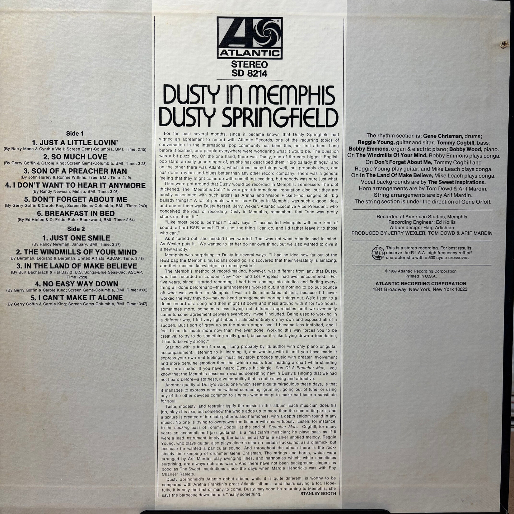 Springfield, Dusty: Dusty In Memphis (1969, USA, Soul, VG+) [ATLANTIC]