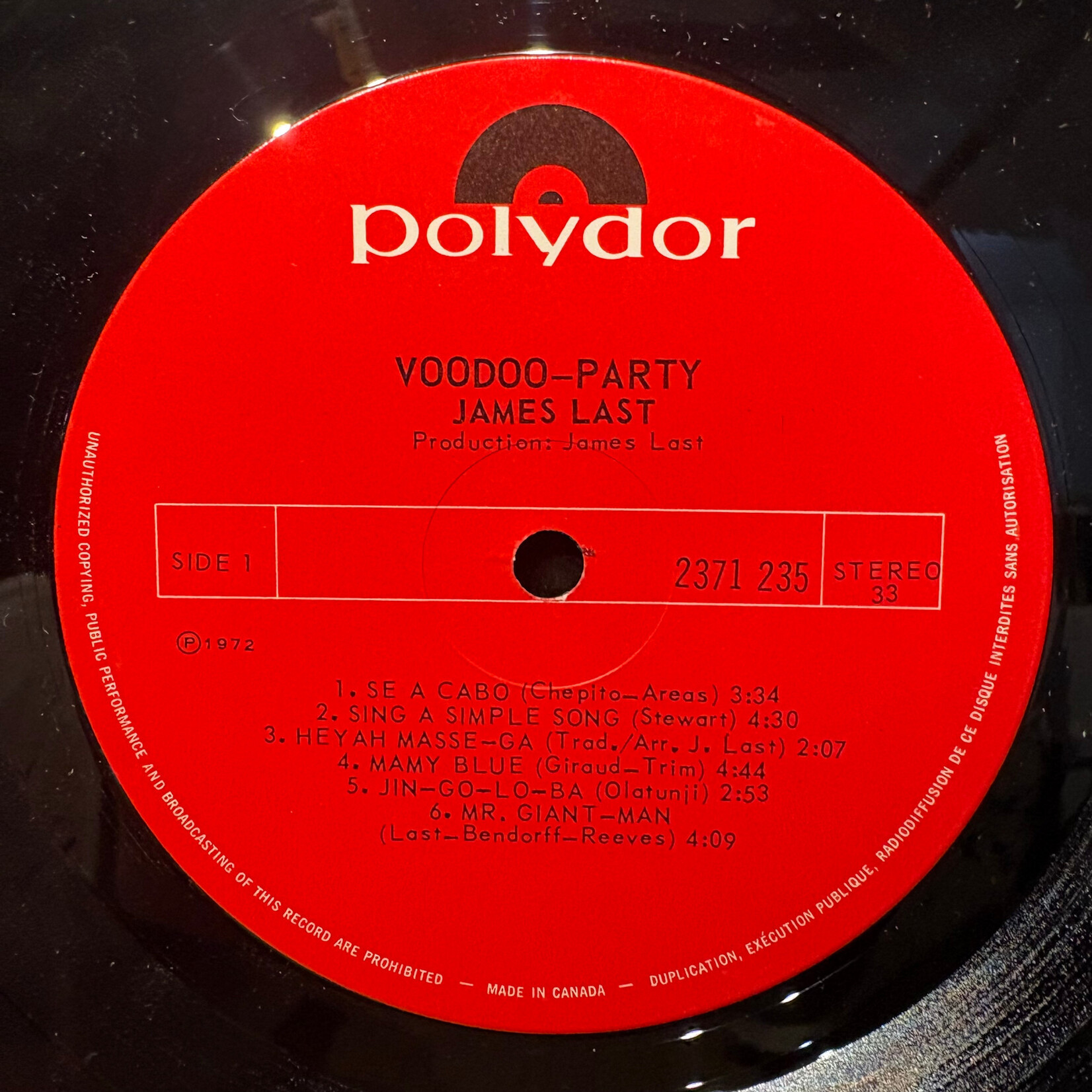 Last, James: Voodoo-Party (1972, Canada, Funk, Drum Breaks, VG+) [POLYDOR]