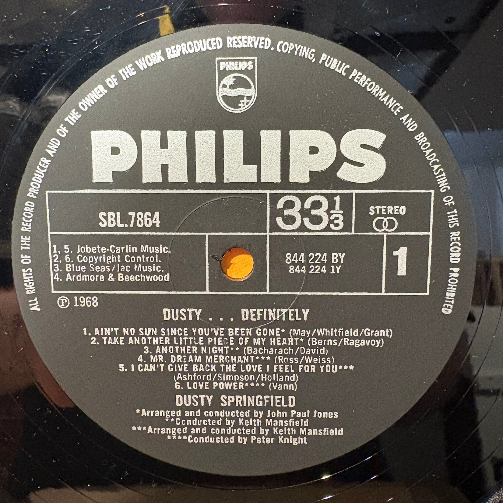 Springfield, Dusty: Dusty ... Definitely (1968, UK, 8 Blue-Eyed Soul, VG+) [PHILLIPS]