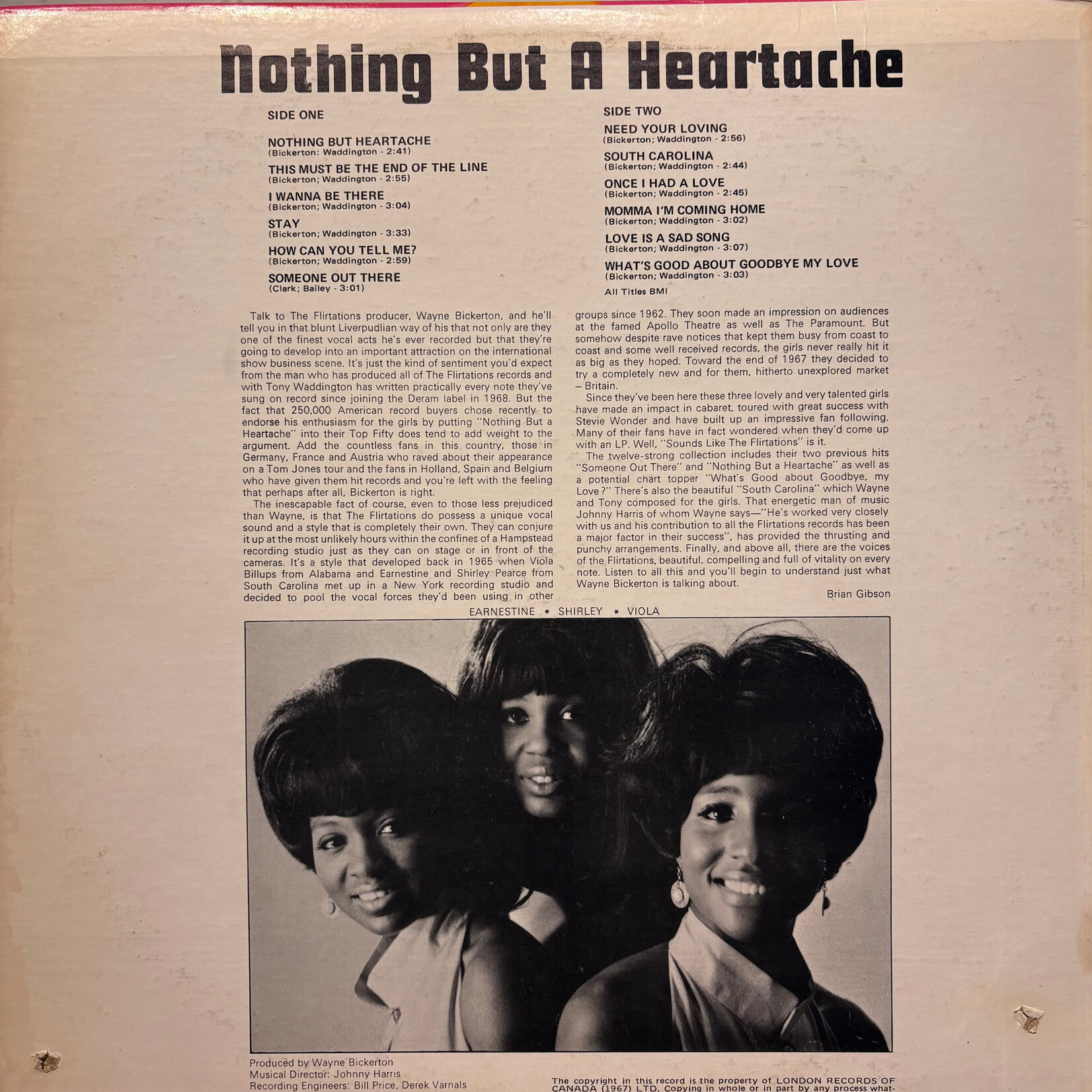 Flirtations: Nothing But A Heartache (1969, Canada, VG) [DERAM]