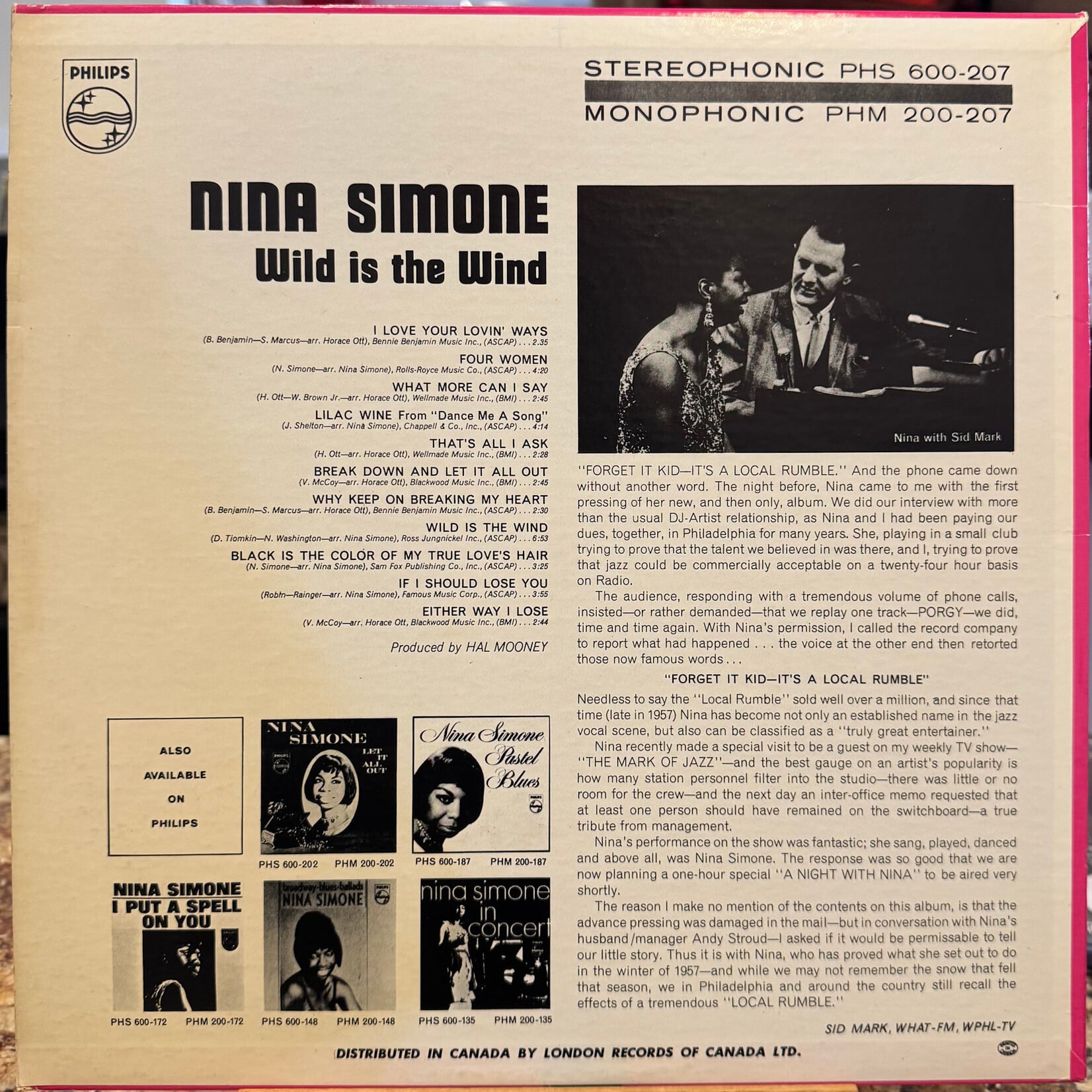 Nina Simone - Wild is the Wind (1966, Canada, Stereo, Disc VG)
