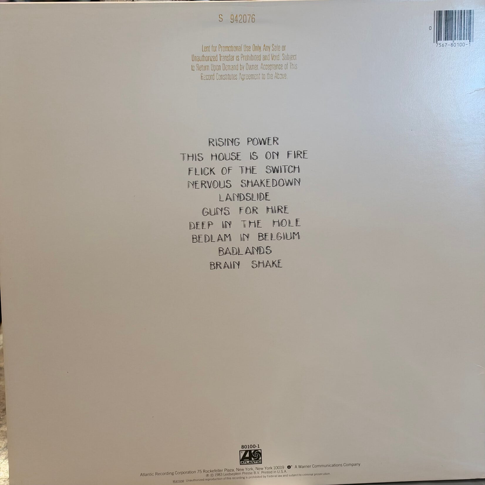 AC/DC: Flick Of The Switch (1983, USA, Gold Stamp Promo, EX) [ATLANTIC]