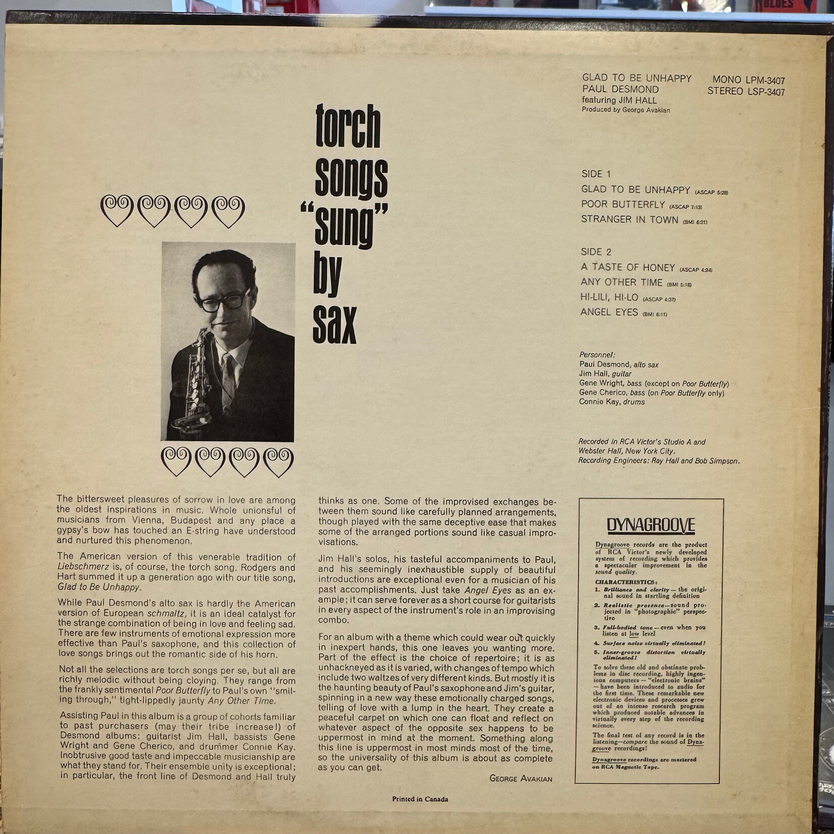 Paul Desmond - Glad to be Unhappy (1965, Canada, Cool Jazz, VG+)