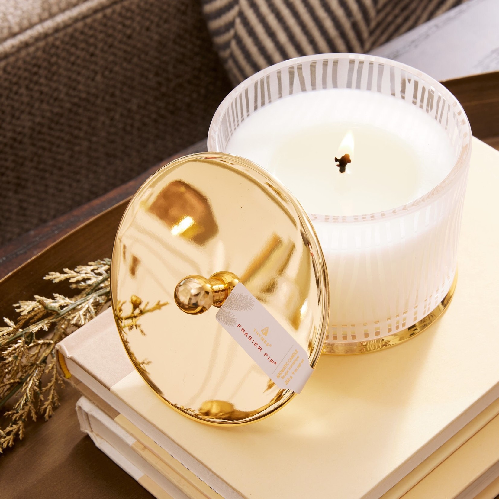 Thymes Thymes - Gilded Collection - Medium Frosted Wood Grain Candle