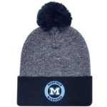 Legacy - Adult Knit Hats - Navy Marled with Medfield Circle - Pom Cuffed