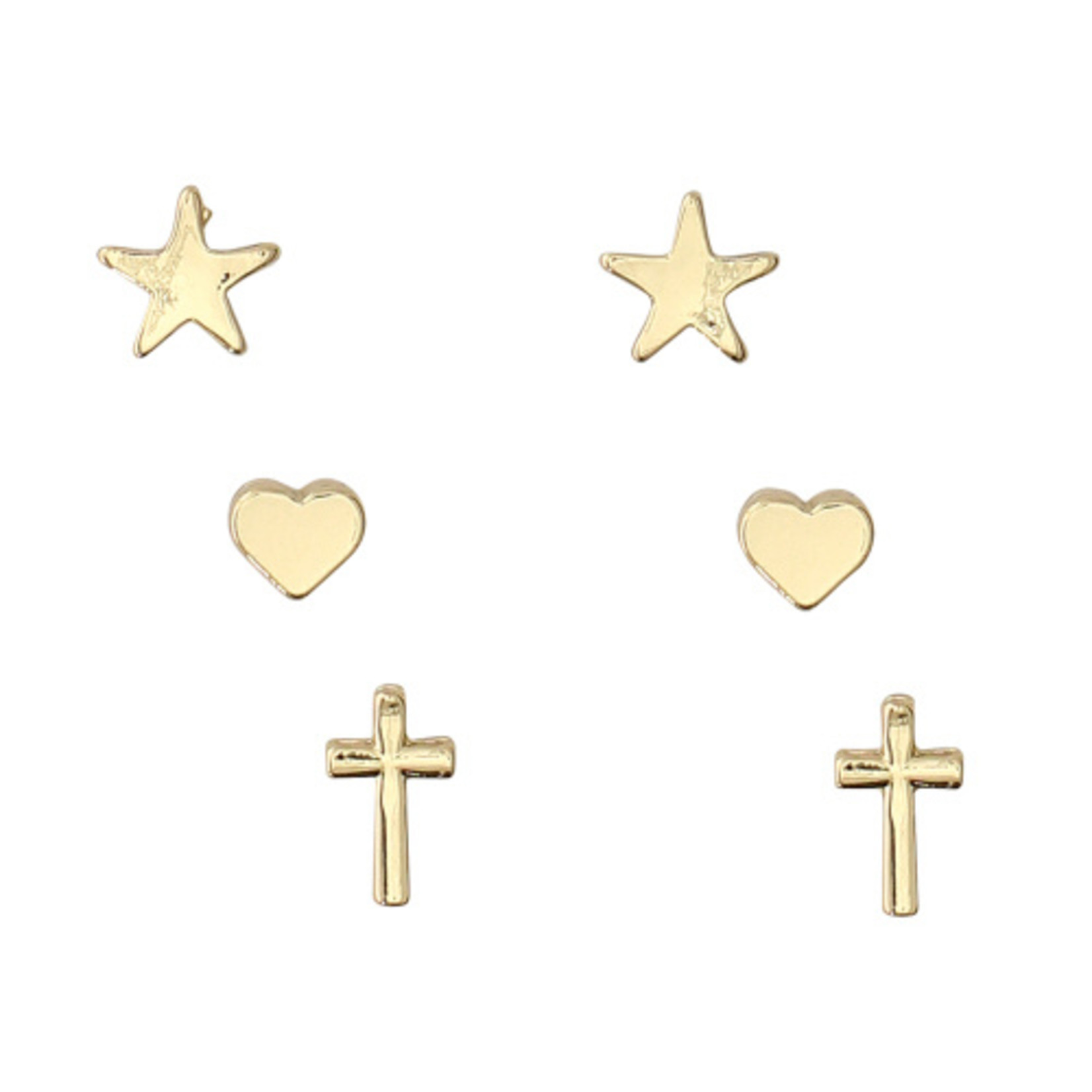 Periwinkle Periwinkle - Gold Star Heart & Cross Earring Studs