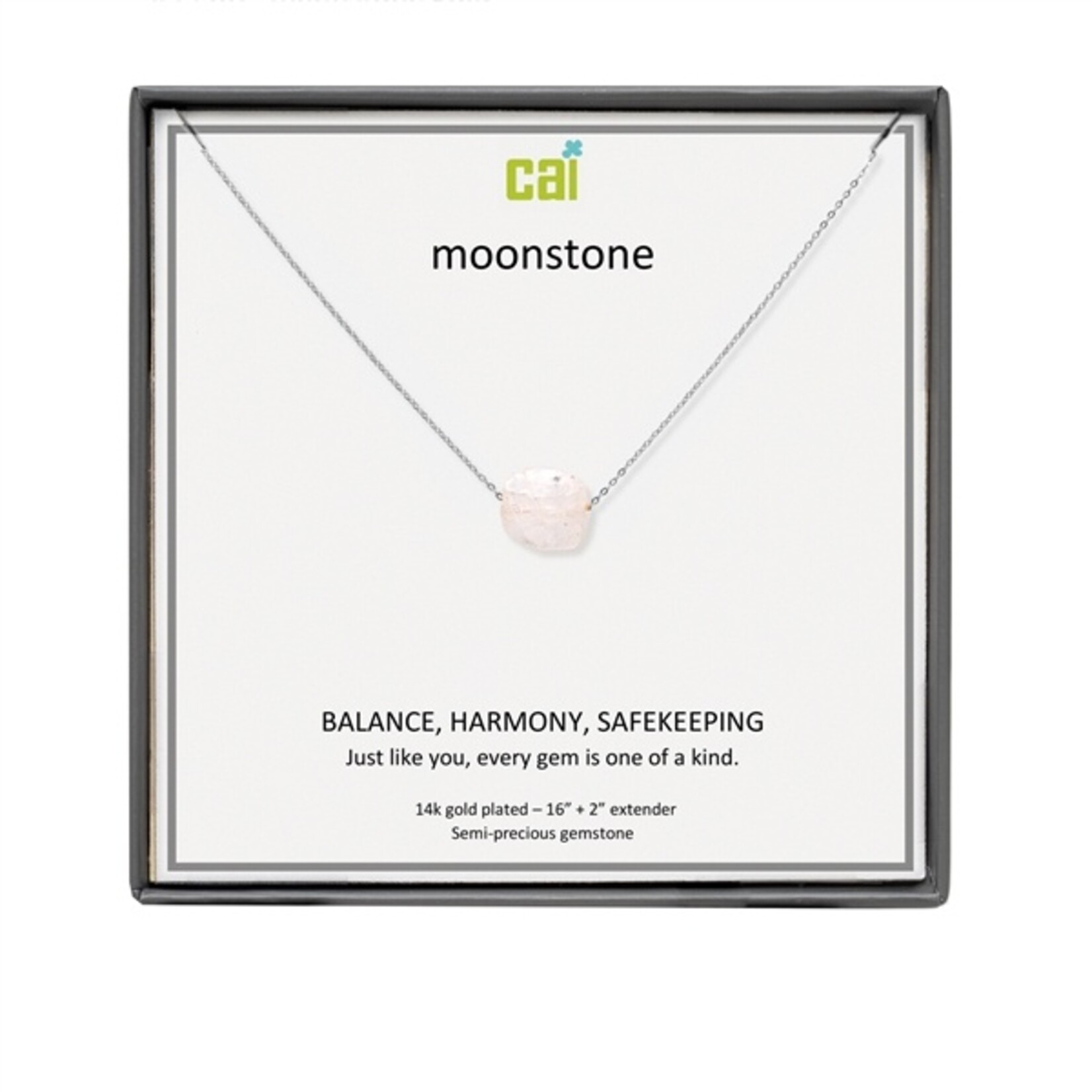 CAI - Necklace - Rainbow Moonstone Square Gemstone - Silver