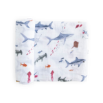 Little Unicorn Little Unicorn - Shark  Cotton Muslin Swaddle Blanket