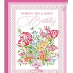 Rosanne Beck Collections Rosanne Beck - Birthday Card - Handpainted Pink Floral Arrangement