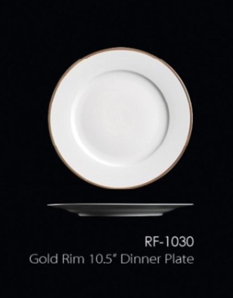 UNIVERSAL ENTERPRISES, INC. 10.5” Dinner Plate w/ Gold Rim 12/cs