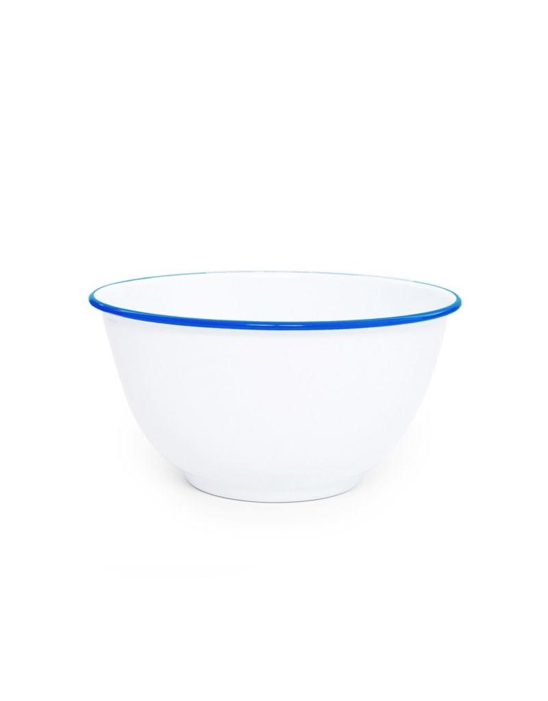 CGS INT. Large Salad Bowl Solid White w/ Blue Rim  10.75” diameter