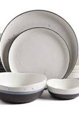 GIBSON 16pc Dinnerware Set White Speckled w/ Black and Blue