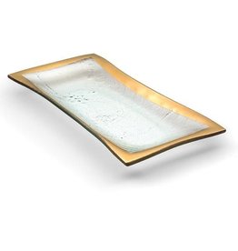 GLOBAL AMICI Leonardo Glass rectangle platter with gold rim