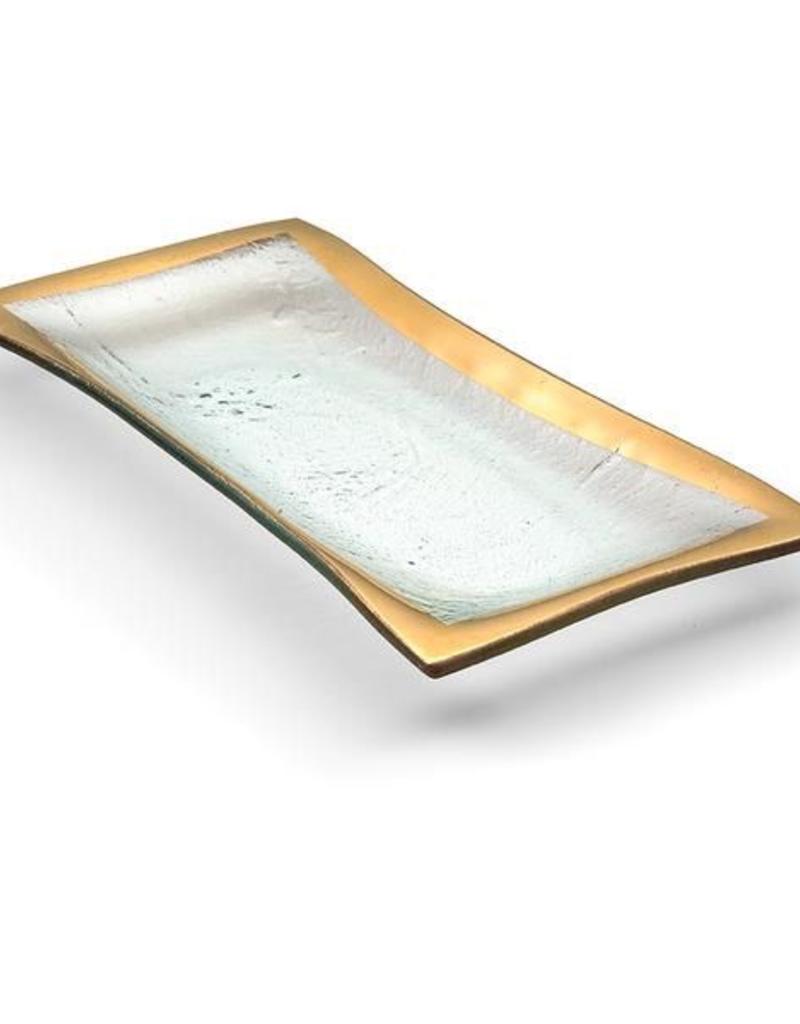 GLOBAL AMICI Leonardo Glass rectangle platter with gold rim