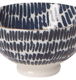 NOW DESIGNS Now design Bowl Stamped 4” Shibori Dash navy blue & white