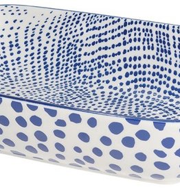 NOW DESIGNS Now Design Bakin Dish Rectanglar Large Lazurite White With Blue Spots