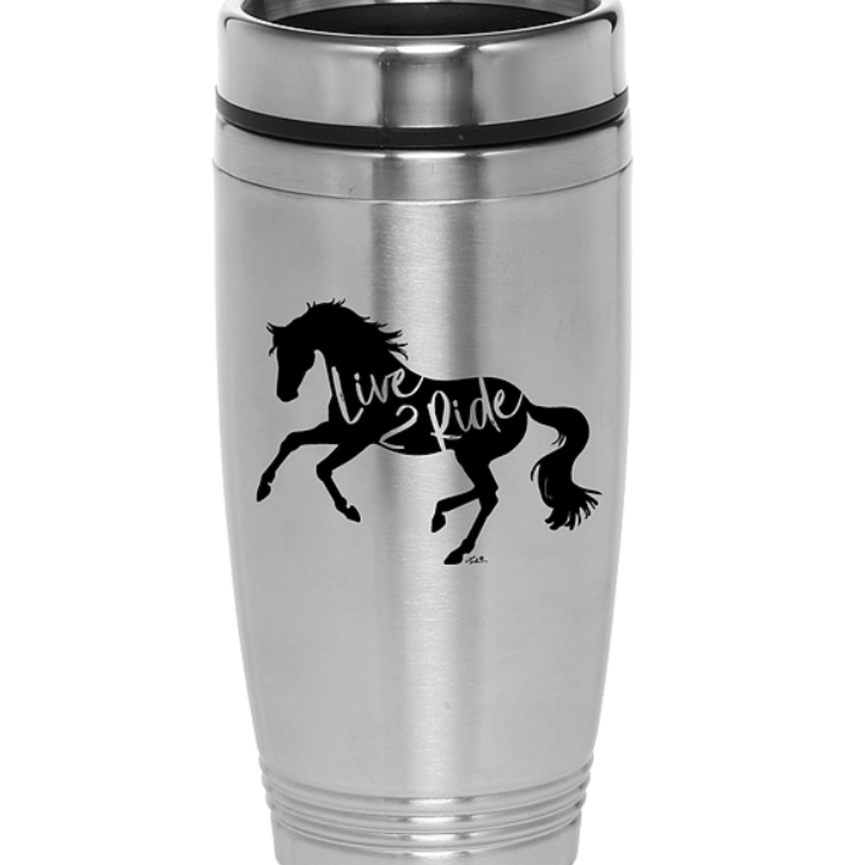 "LIVE TO RIDE" TRAVEL MUG - SILVER