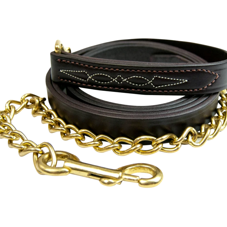 FANCY STITCHED LEATHER LEAD WITH CHAIN