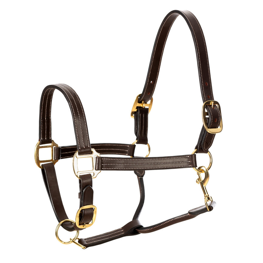 Valkyrie Triple Stitched Leather Halter - Chocolate Brown