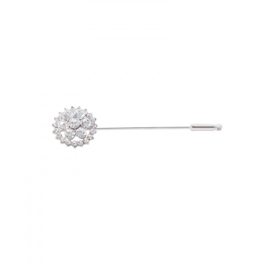 Flower Crystal Silver Stock Pin - Silver