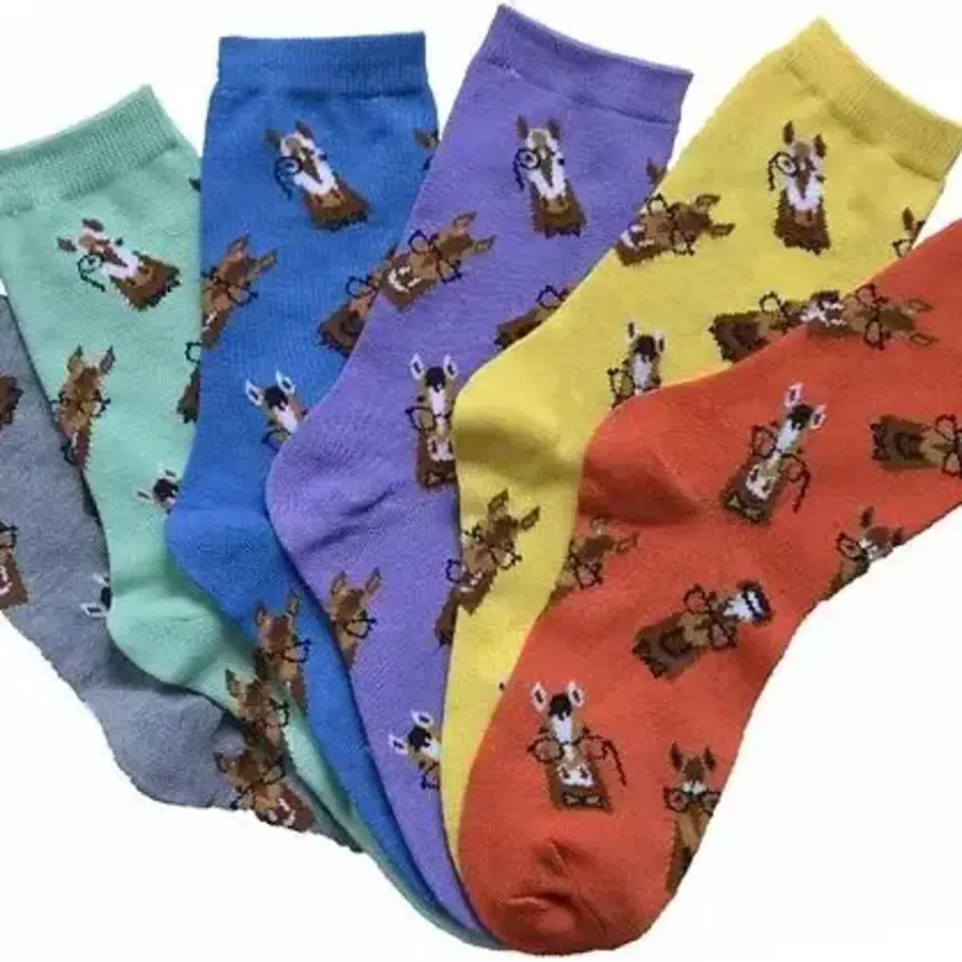Ladies' "Lila" Horse with Spectacles Crew Socks