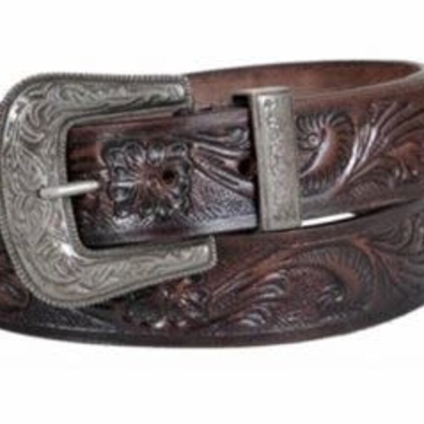 Men's Floral Tooled Brown Belt