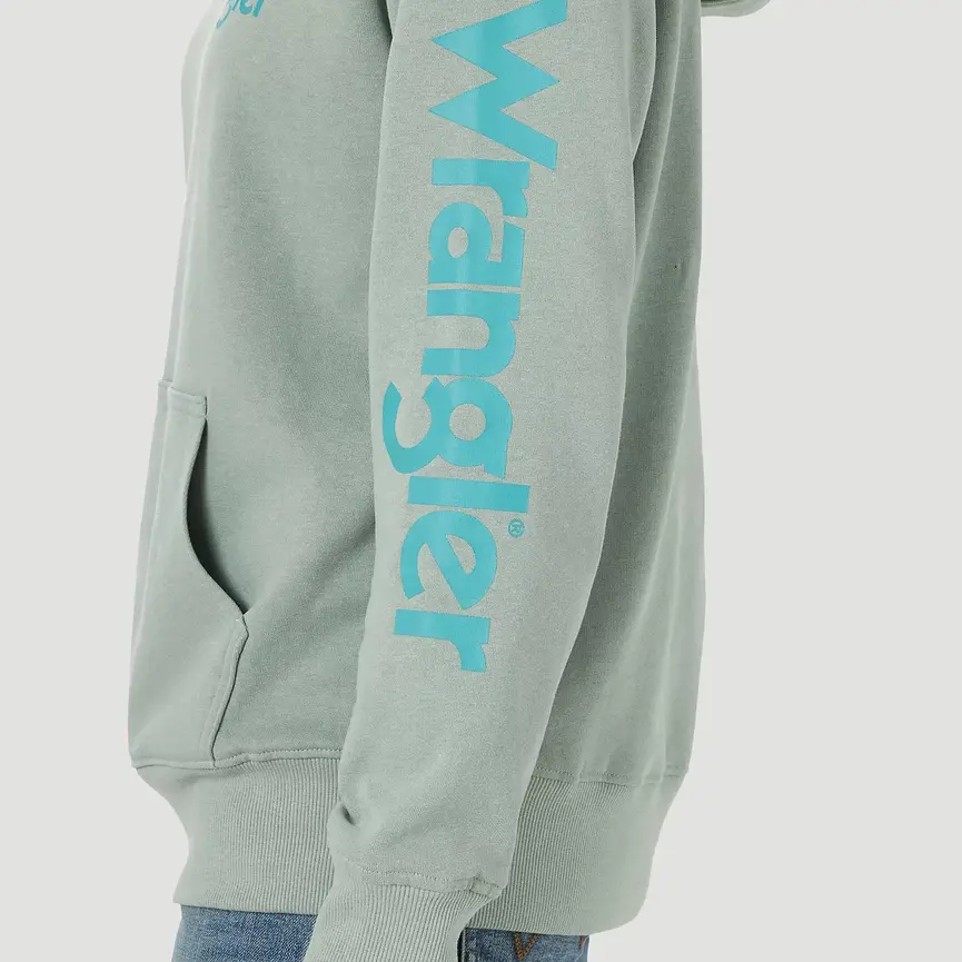 WOMENS RETRO LOGO ARM PULLOVER HOODIE IN BLUE SURF