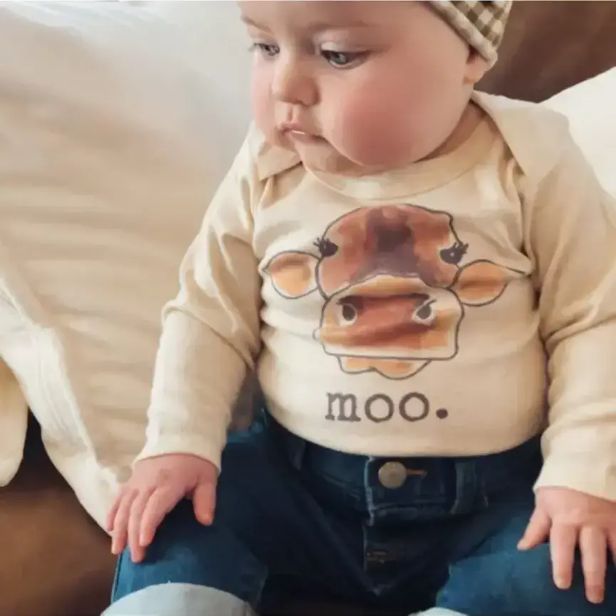 "Moo" Cow Neutral Body Suit (Long Sleeves)