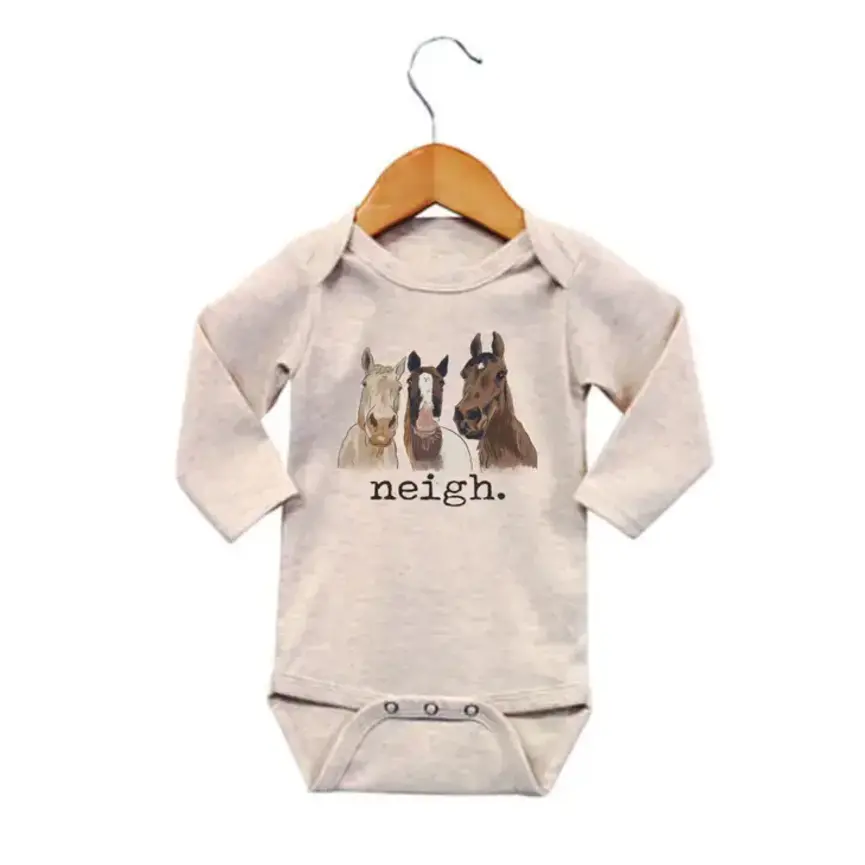 "Neigh" Three Horse Baby Body Suit (Long Sleeves)