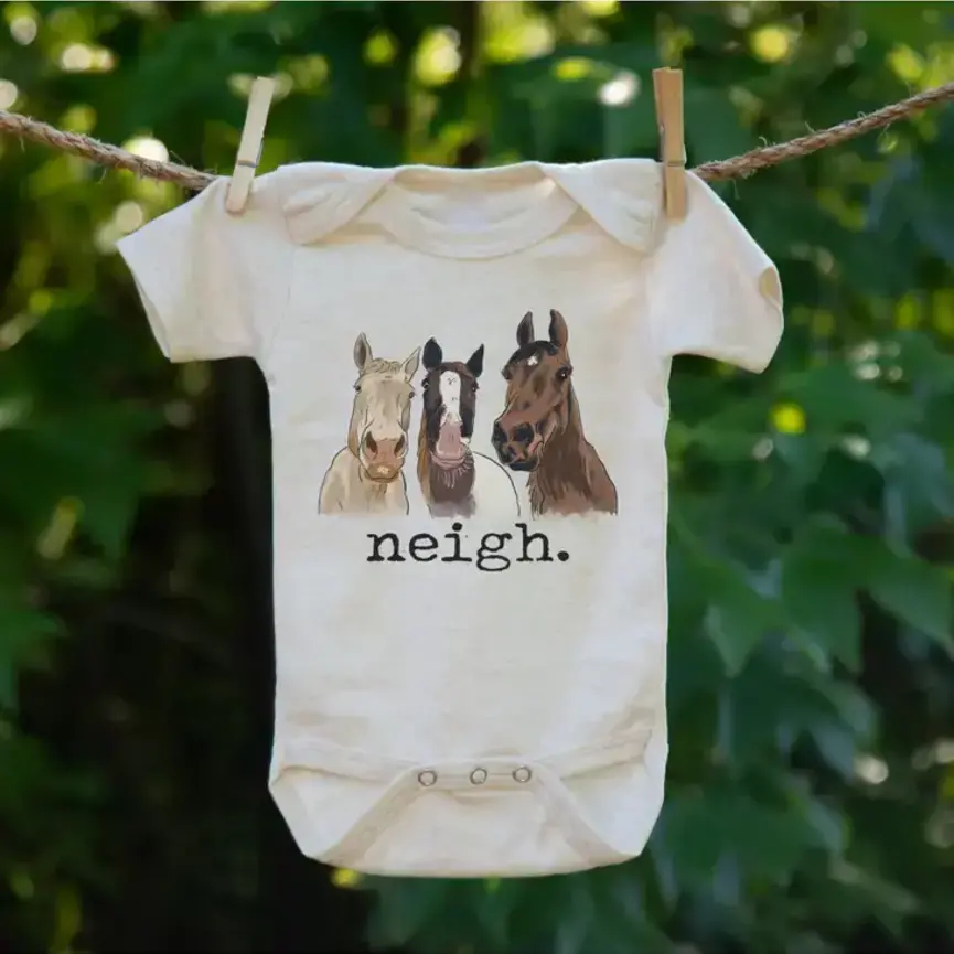 "Neigh" Three Horse Baby Body Suit (Short Sleeves)