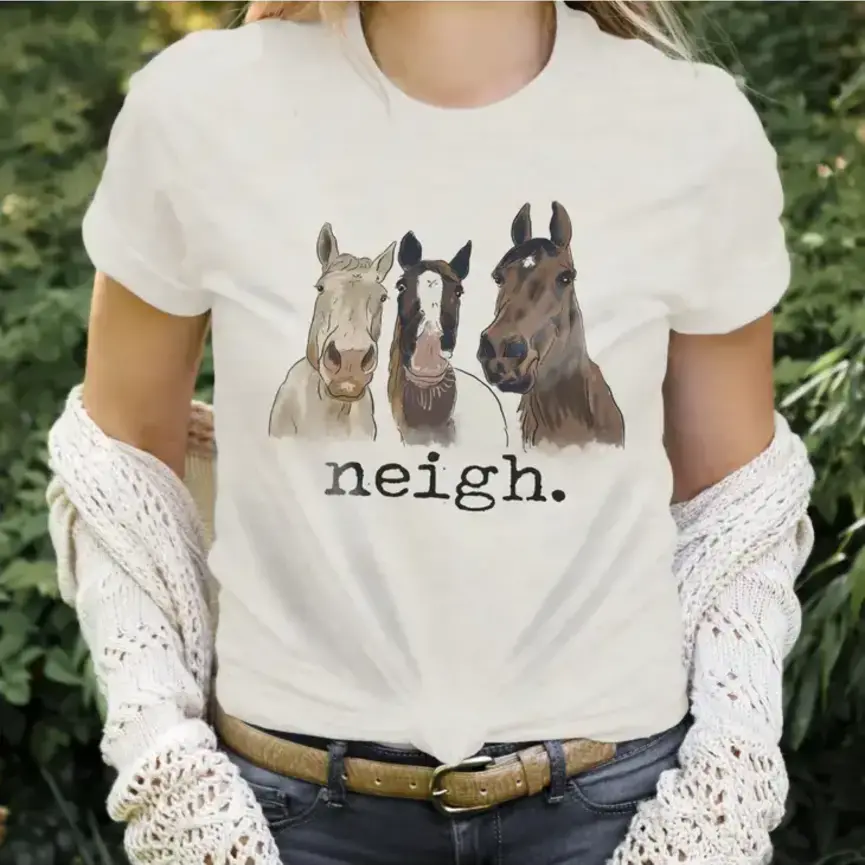 Adult "Neigh" Horse Country Farm Beige Tee