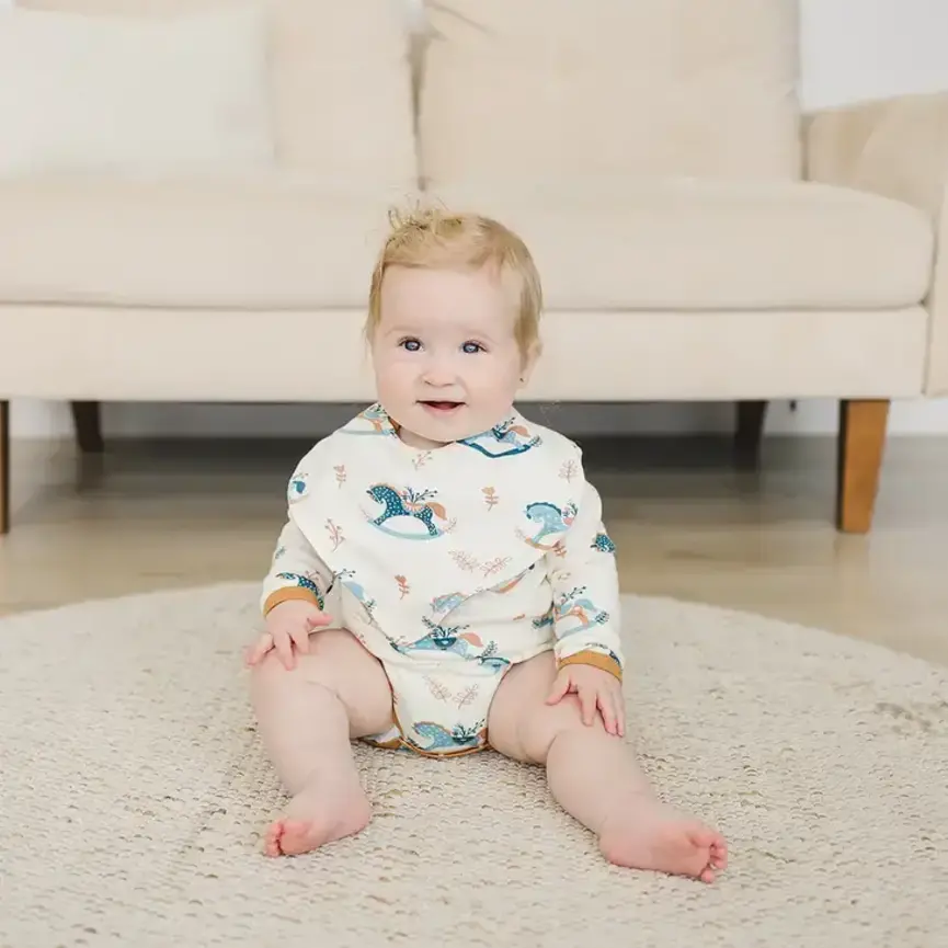 Organic Cotton Long Sleeve Bodysuit - Rocking Horse