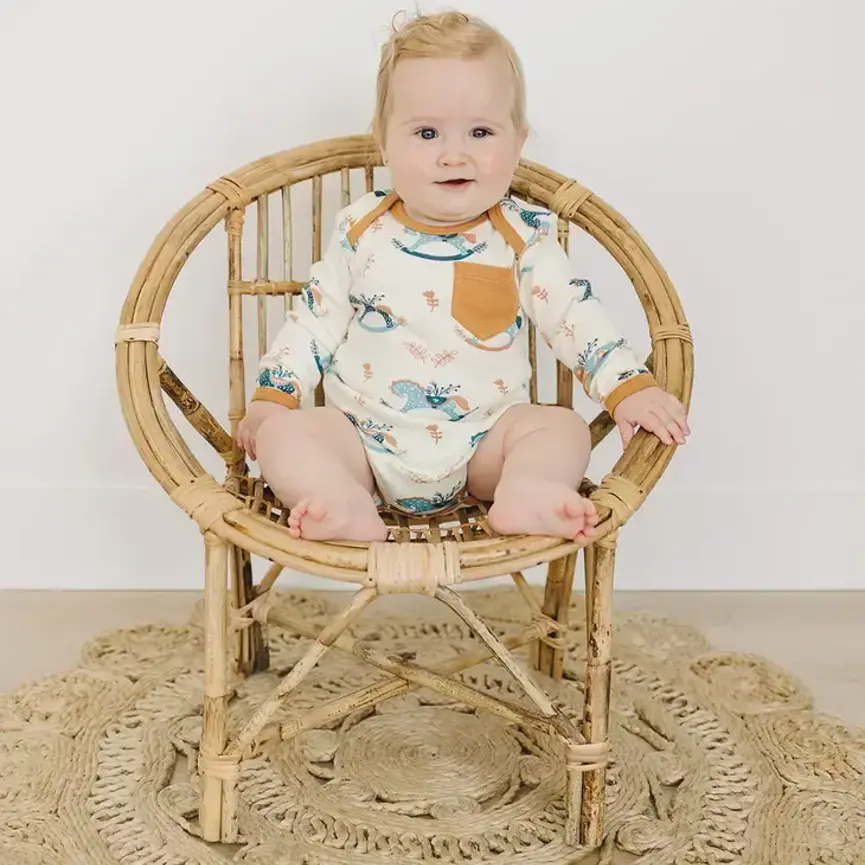 Organic Cotton Long Sleeve Bodysuit - Rocking Horse