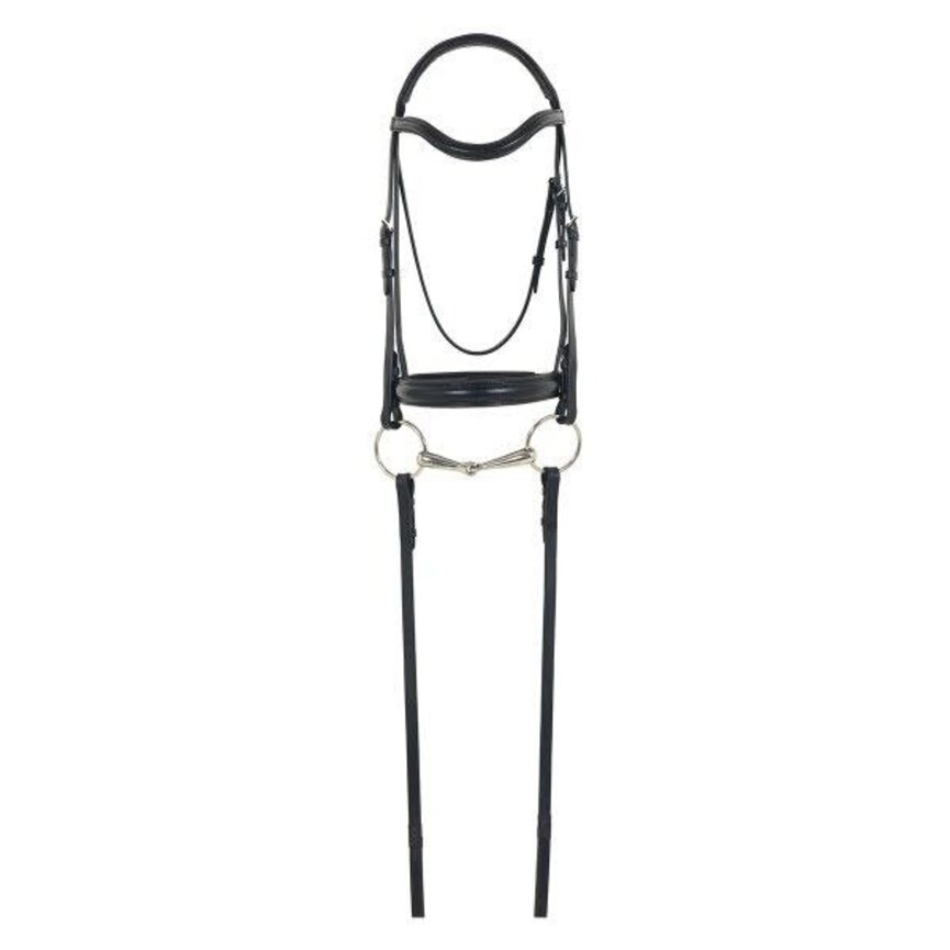 Gold RCS Snaffle Dressage Bridle with Crank Noseband and Reins