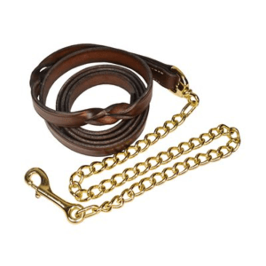 Havana Twisted Leather Lead w/30" Brass Plated Chain
