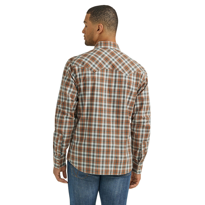 Men's Retro Modern Fit Long Sleeve Snap Plaid Shirt