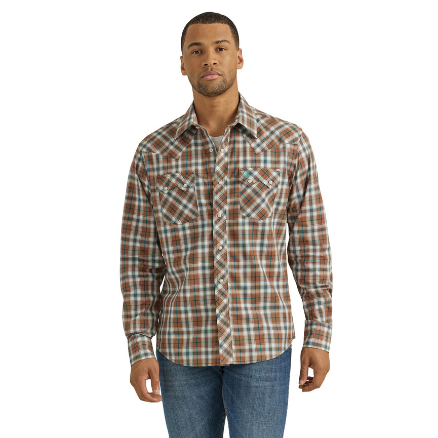 Men's Retro Modern Fit Long Sleeve Snap Plaid Shirt