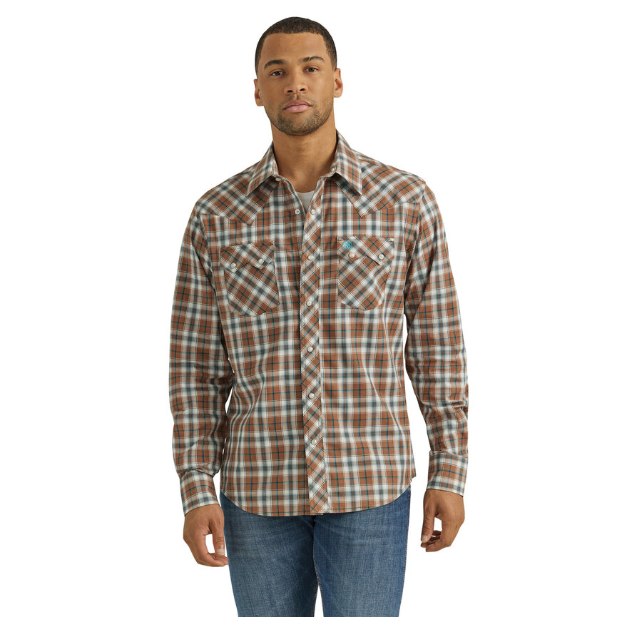 Men's Retro Modern Fit Long Sleeve Snap Plaid Shirt