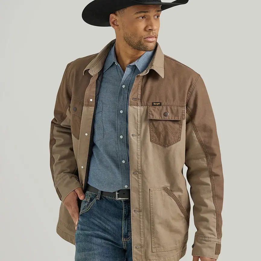 Men's Mixed Canvas Chore Jacket in Sandstone