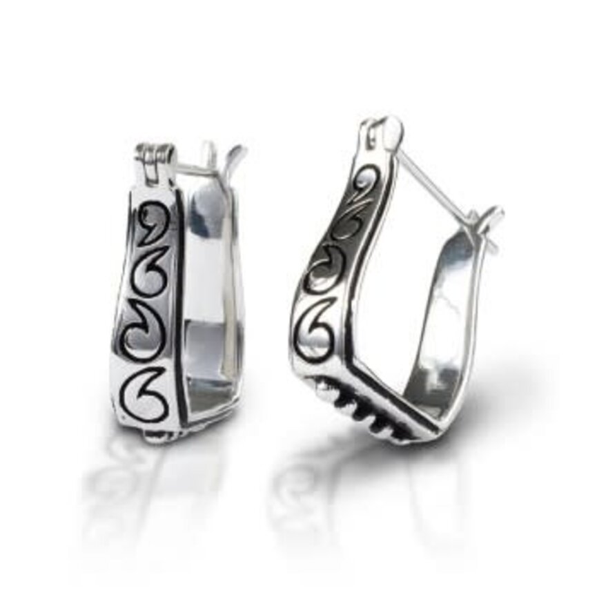 ENGRAVED WESTERN STIRRUP EARRINGS, STERLING SILVER