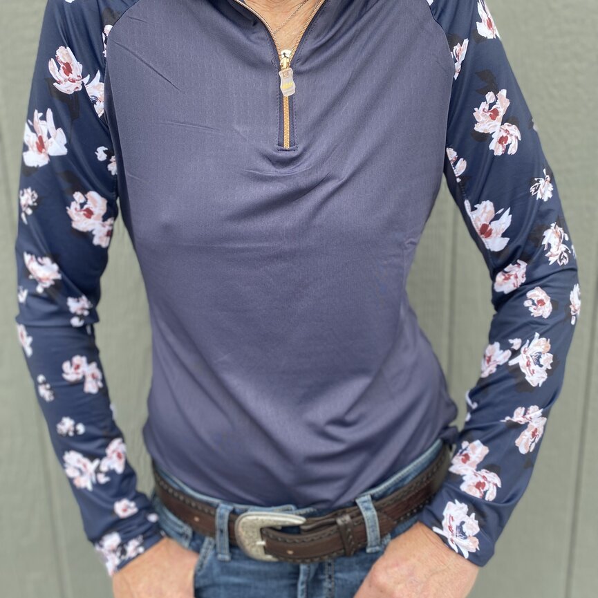 RAGLAN NAVY FLORAL WITH GOLD 1/4 ZIP