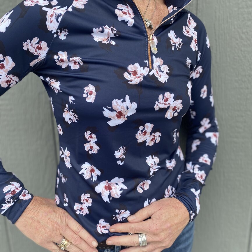 NAVY FLORAL WITH GOLD 1/4 ZIP