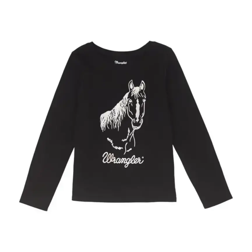 GIRL'S LONG SLEEVE "HORSE" GRAPHIC SHIRT IN BLACK