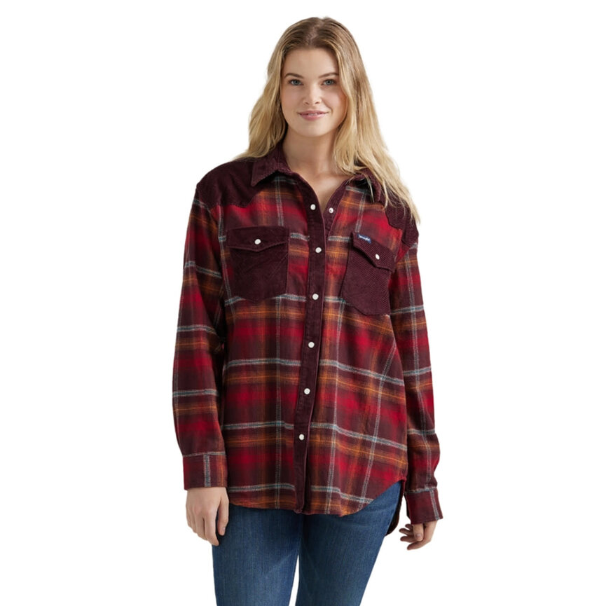 Women's  Red Snap Boyfriend Long Sleeve Lumberjack Shirt