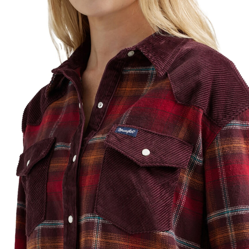 Women's  Red Snap Boyfriend Long Sleeve Lumberjack Shirt