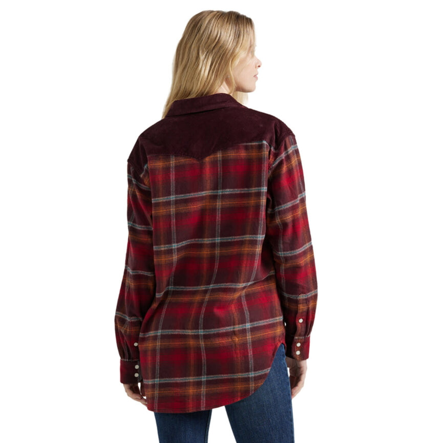 Women's  Red Snap Boyfriend Long Sleeve Lumberjack Shirt